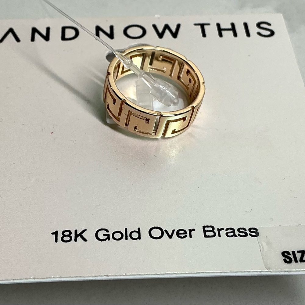 Ring AND NOW THIS 18K Gold plated over Brass Greek key ring sz 8 New